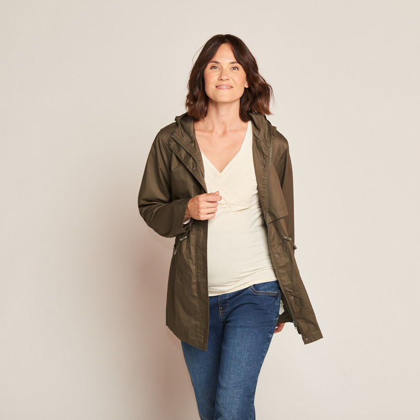 Veste de grossesse et de portage en toile avec capuche intégrée 