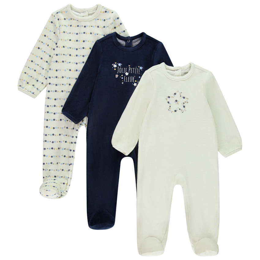 Lot de 3 dors-biens velours pour bébé fille avec ouvertures différentes selon l&#39;âge