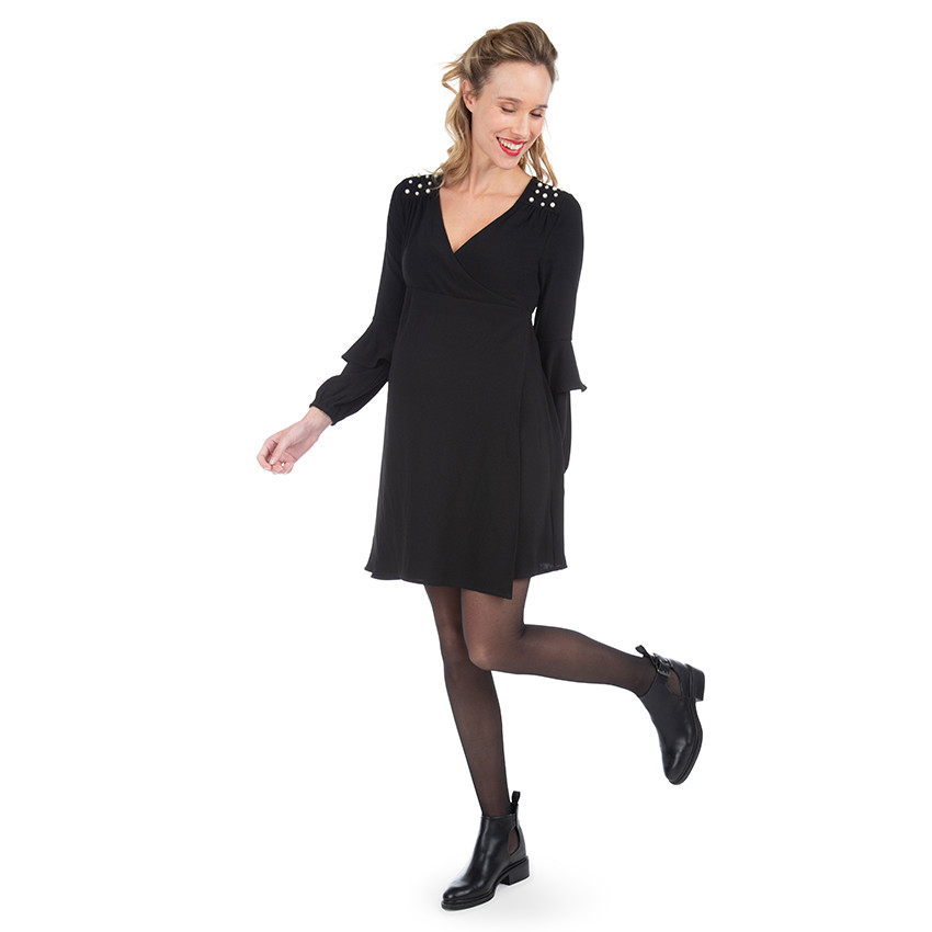Robe de grossesse manches longues avec perles fantaisie 