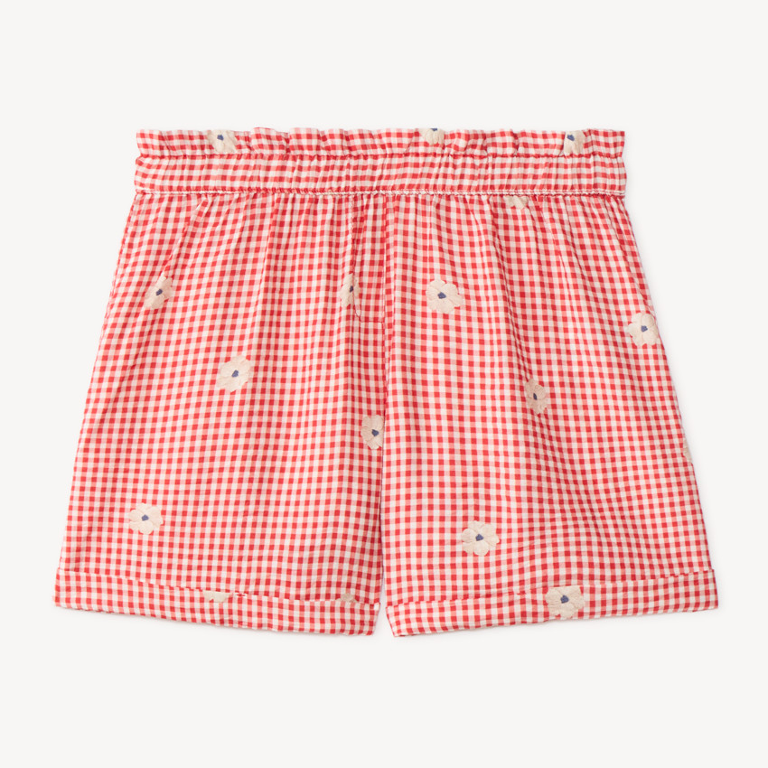 Short fille motif vichy avec fleurs brodées