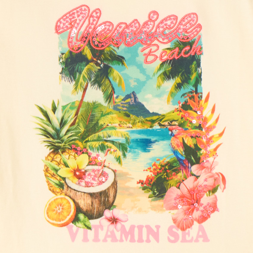 T-shirt épaules dénudées print Venice Beach pour fille 