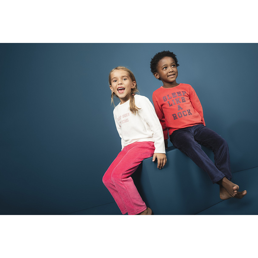 Pyjama en velours bicolore avec message printé 