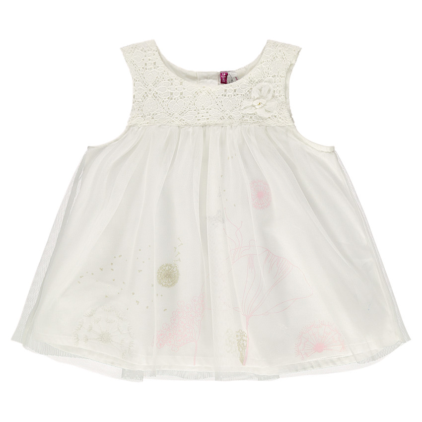 Top évasé sans manches en dentelle et tulle 