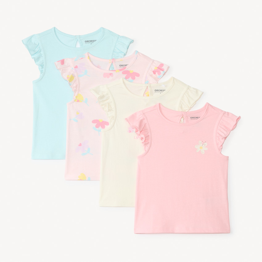 Lot de 4 t-shirts manches courtes motifs fantaisie pour bébé fille 