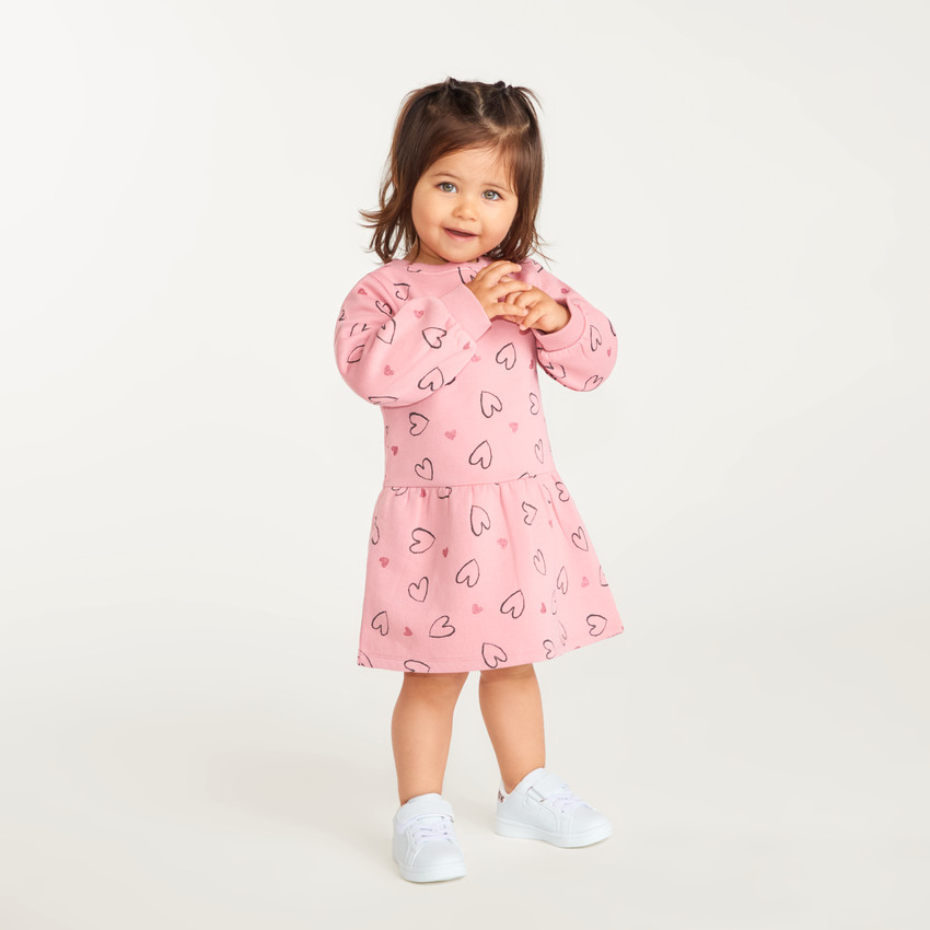 Robe sweat manches longues bébé fille imprimé cœur 