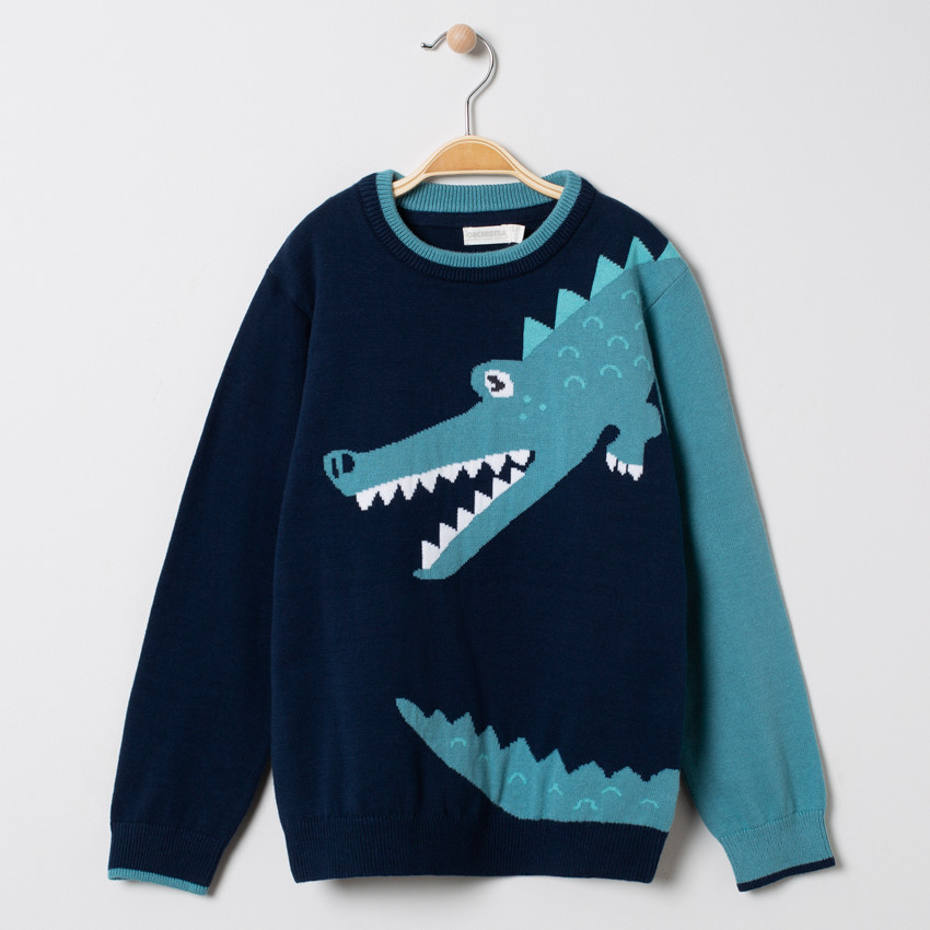 Pull en tricot avec crocodile en jacquard 