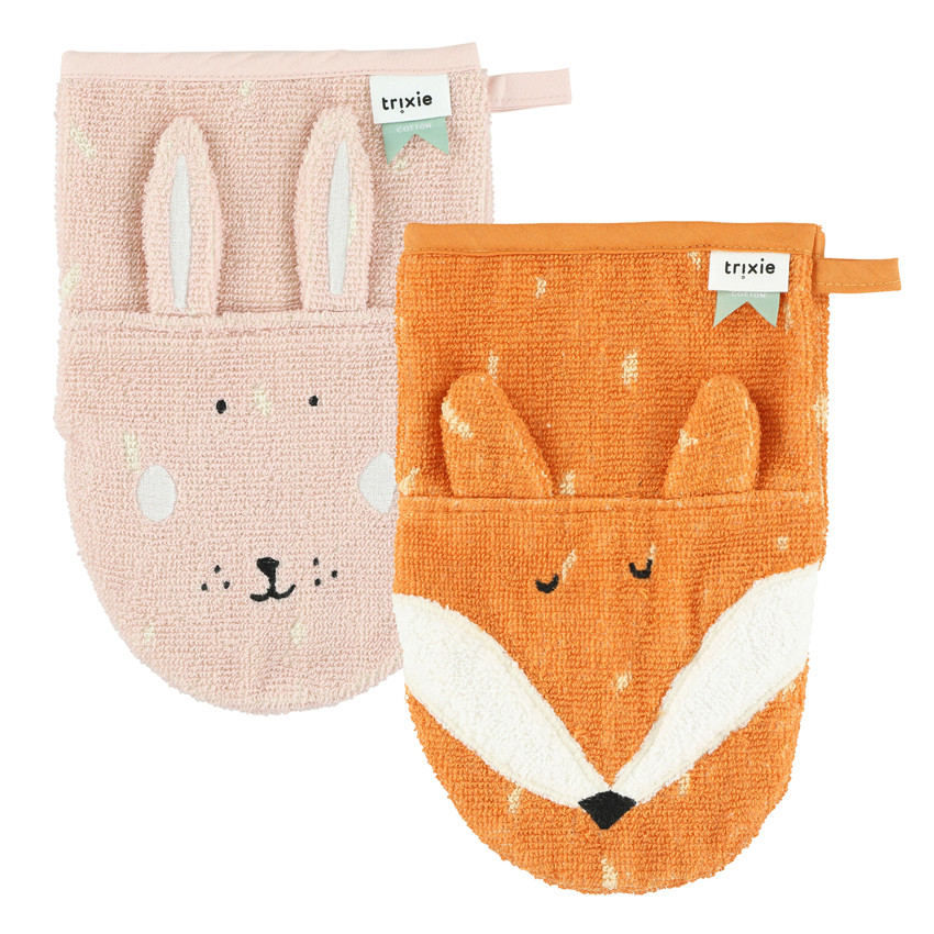 lot de 2 gants de toilette - mrs rabbit & mr fox - orange