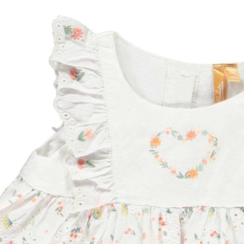 Ensemble robe à fleurs volantée + bloomer pour bébé fille 