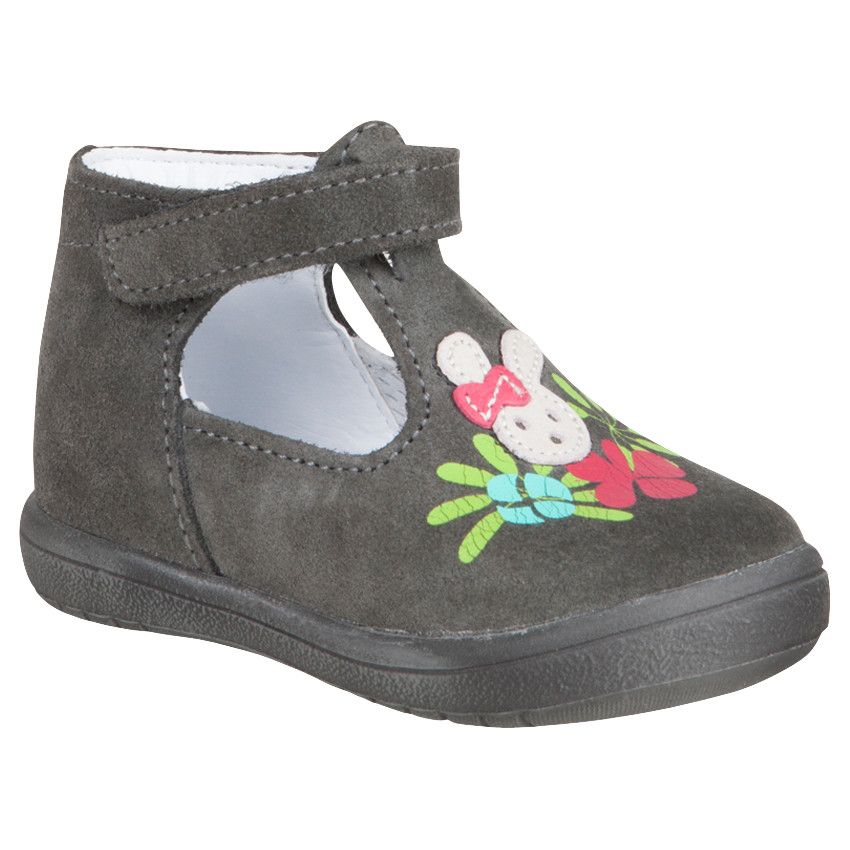 Salomés grises en cuir avec patch et print