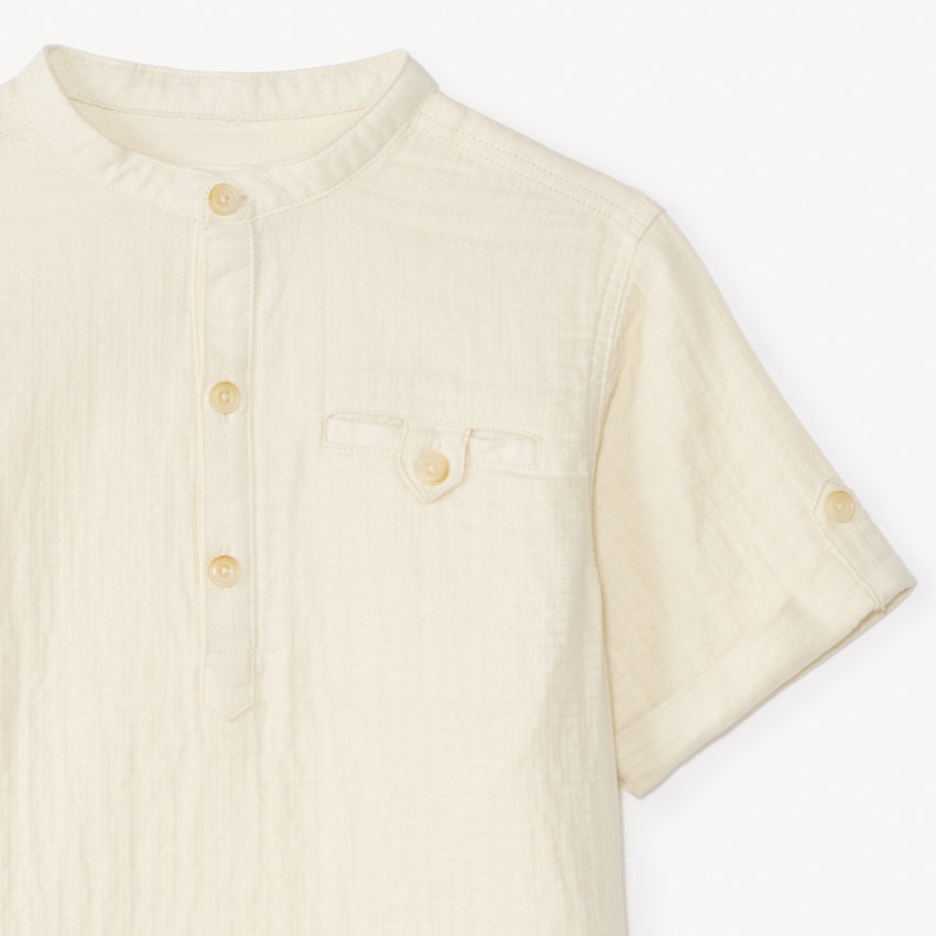 Chemise manches courtes col mao en gaze pour garçon 