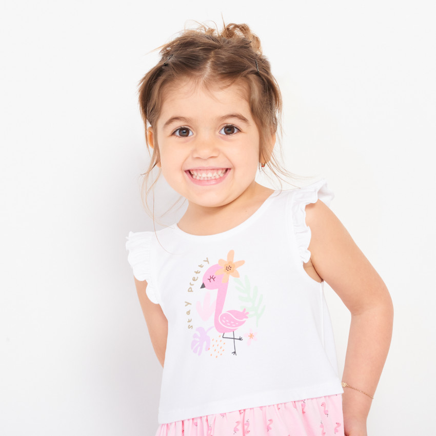 Robe fantaisie flamants roses avec manches volantées pour bébé fille 