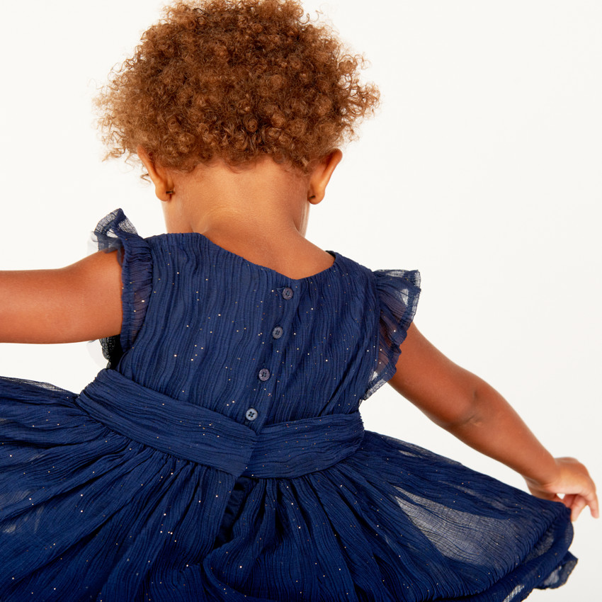 Robe de fête manches courtes en crêpe pailletée pour bébé fille 