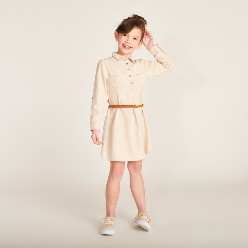 Robe style chemise à manches longues + ceinture pour fille 