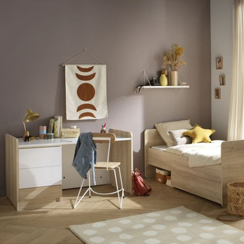 Lit combiné évolutif 70 x 140 cm + commode à langer Paloma aspect chêne sépia/blanc 