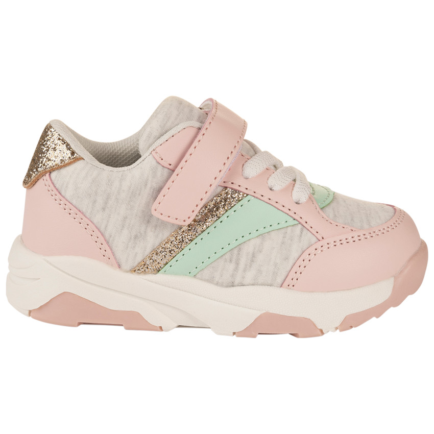 Baskets de sport gris chiné à lacets et velcro pour bébé fille