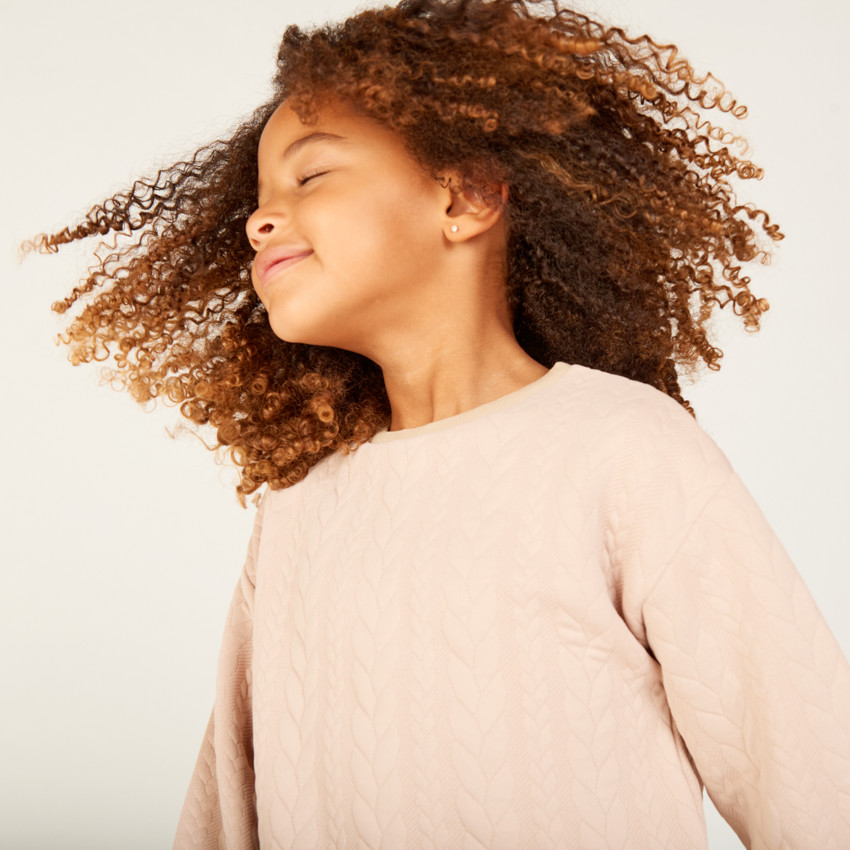 Ensemble jogging en jacquard torsadé uni pour fille 