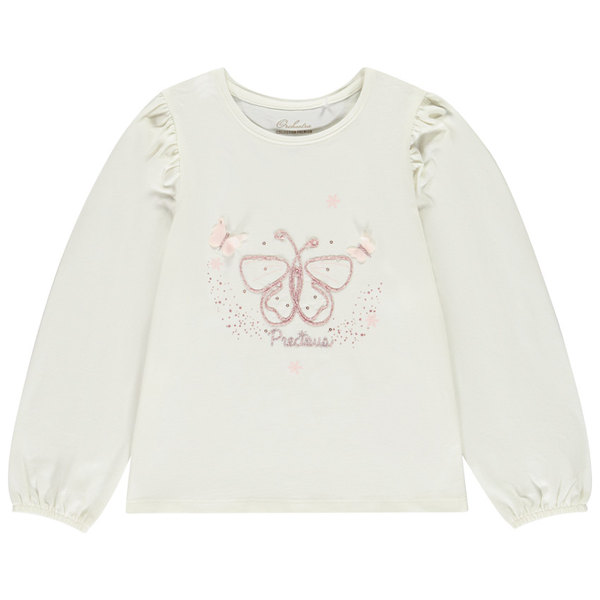 T-shirt manches longues avec papillon en cording pour fille  