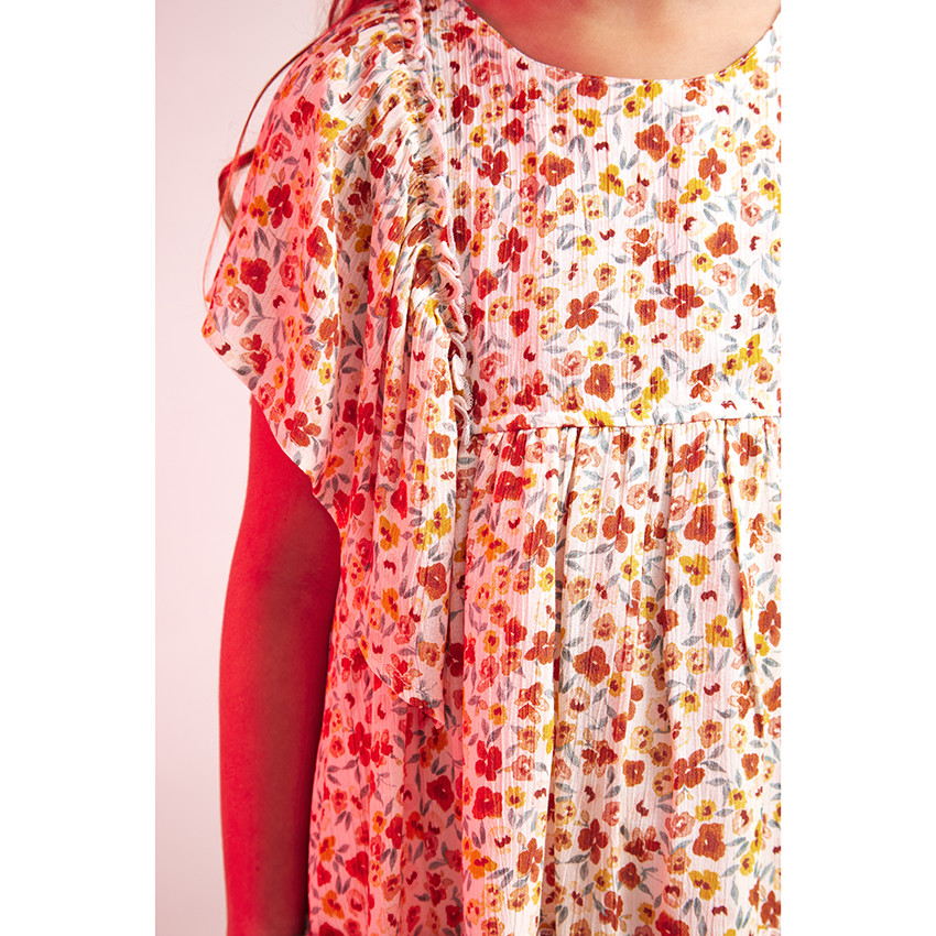 Robe manches courtes volantées imprimé floral pour fille 