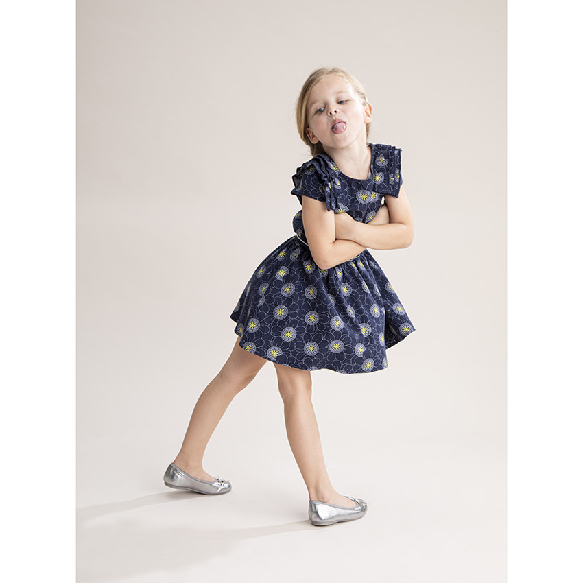 Robe manches courtes volantées imprimée fleurs all-over 