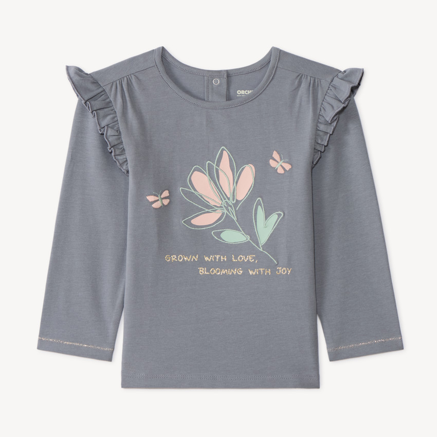 T-shirt bébé manches longues volantées et print fleuri