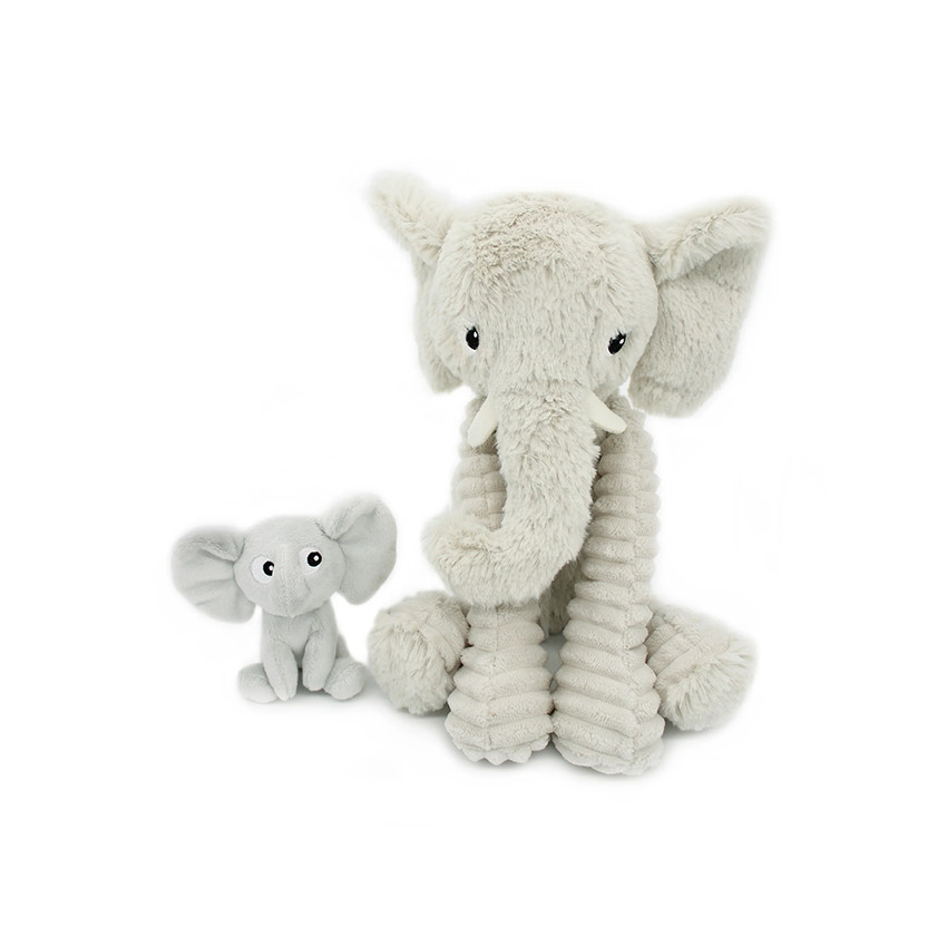 Peluche Dimoitou maman éléphant et son bébé gris clair