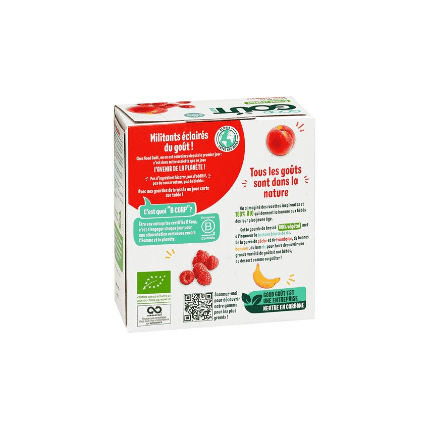 Brassé à base de riz, pêche et framboise - 4 x 85g 