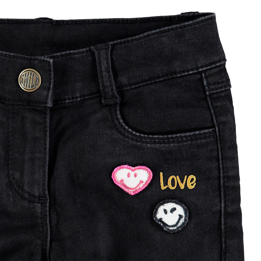 Jeans slim doublé jersey avec Smiley brodé au dos 