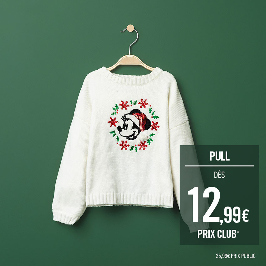 Pull en tricot uni avec Minnie esprit Noël Disney 