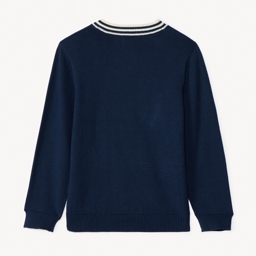 Pull à manches longues à col V print bateau pour garçon 