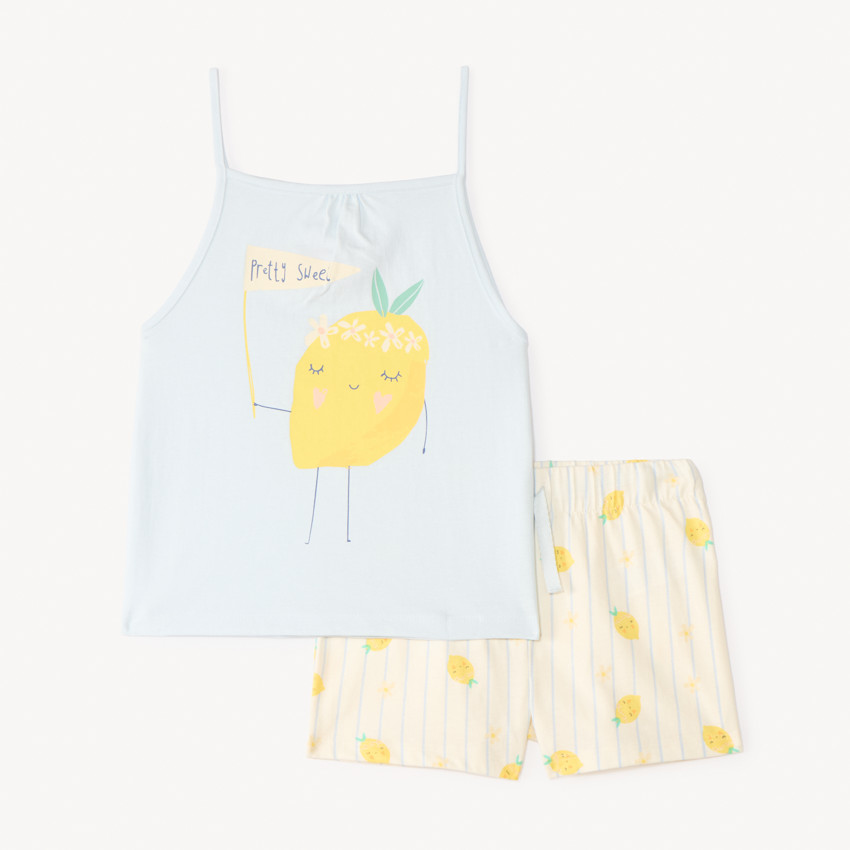 Set de pyjama 2 pièces débardeur + short motifs citron pour fille 