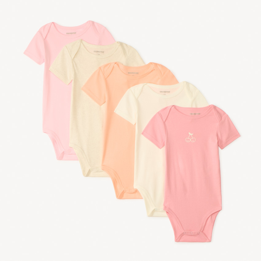 Lot de 5 bodies manches courtes unis print fantaisie pour bébé fille