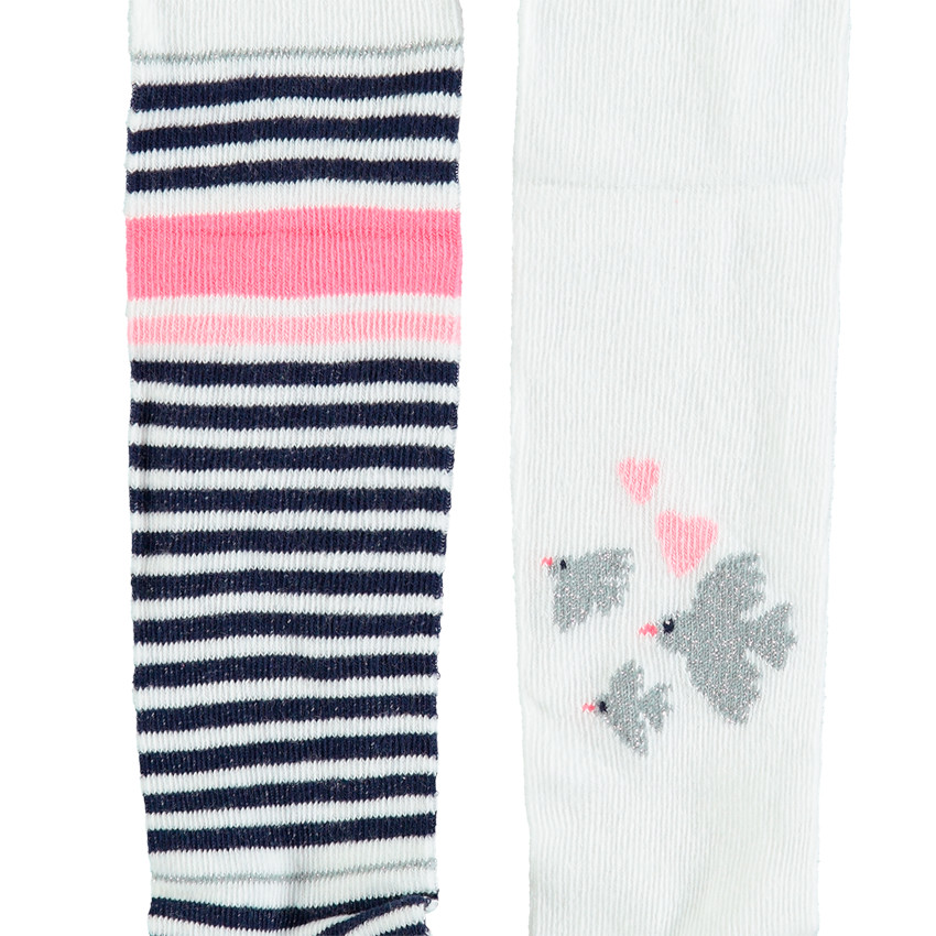 Lot de 2 collants épais à rayures et oiseaux en jacquard 