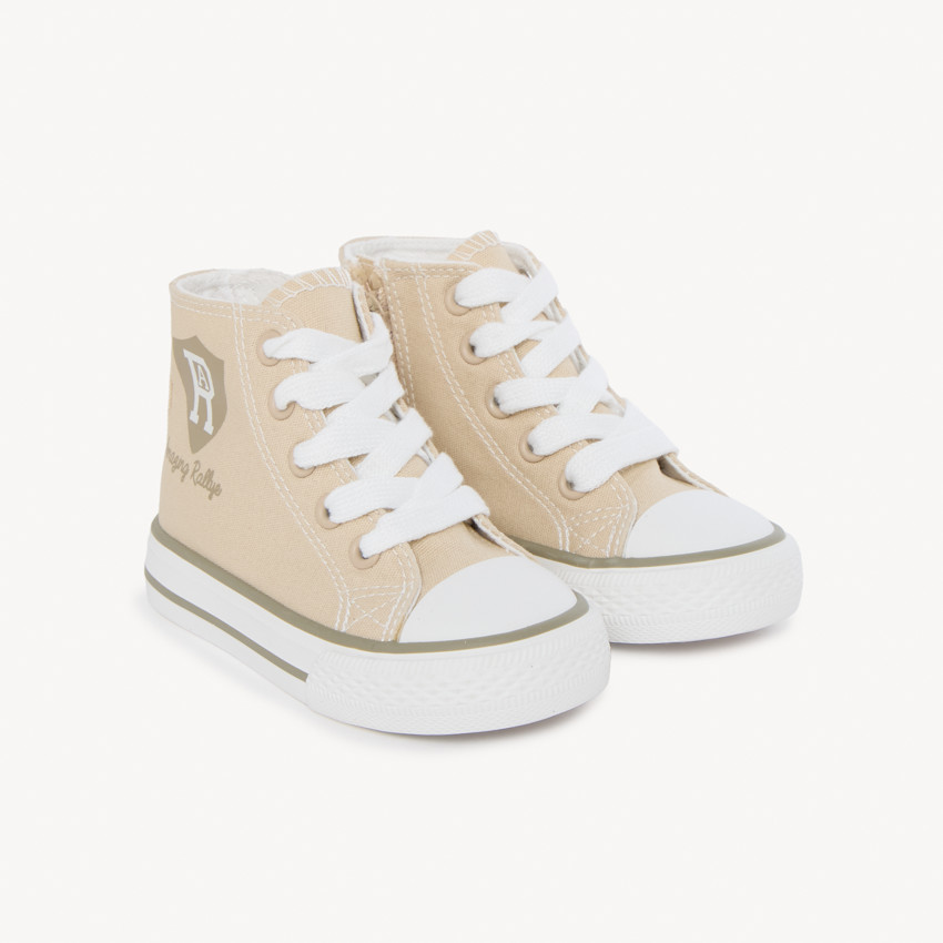 Baskets montantes zippée en toile print blason pour bébé garçon 