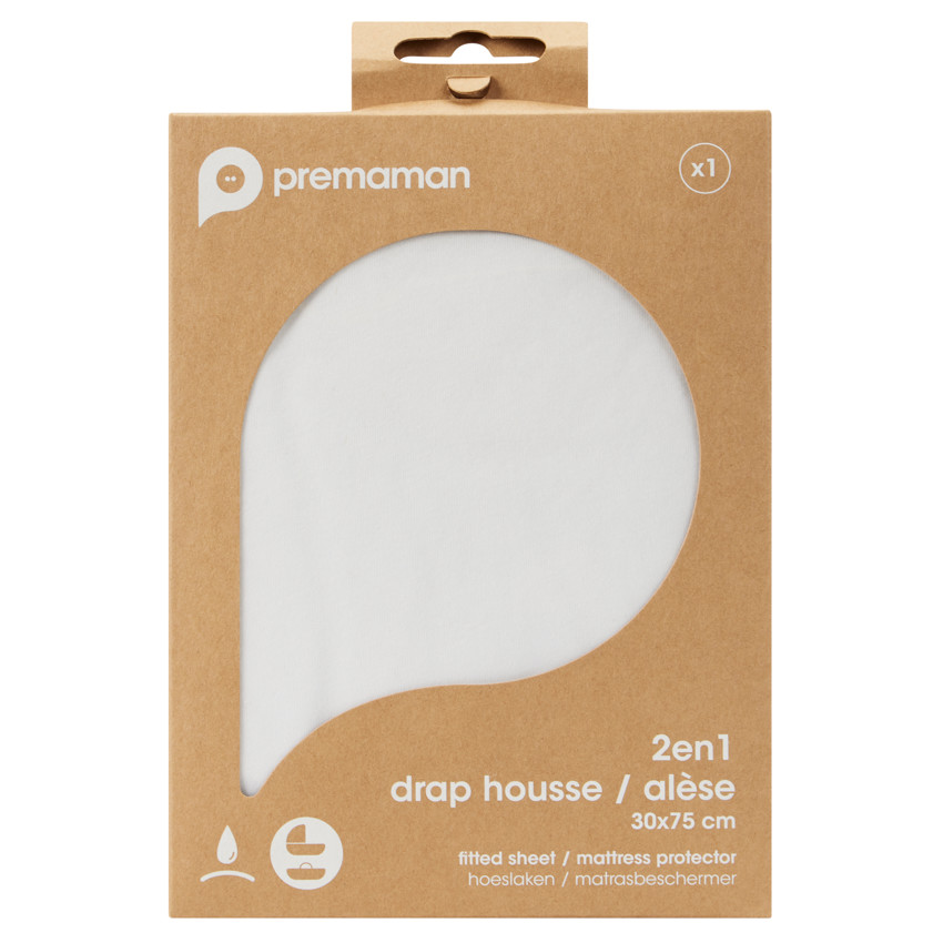Drap-housse 2 en 1 pour nacelle 30 x 75 cm blanc - Blanc (Prémaman) - Image 1