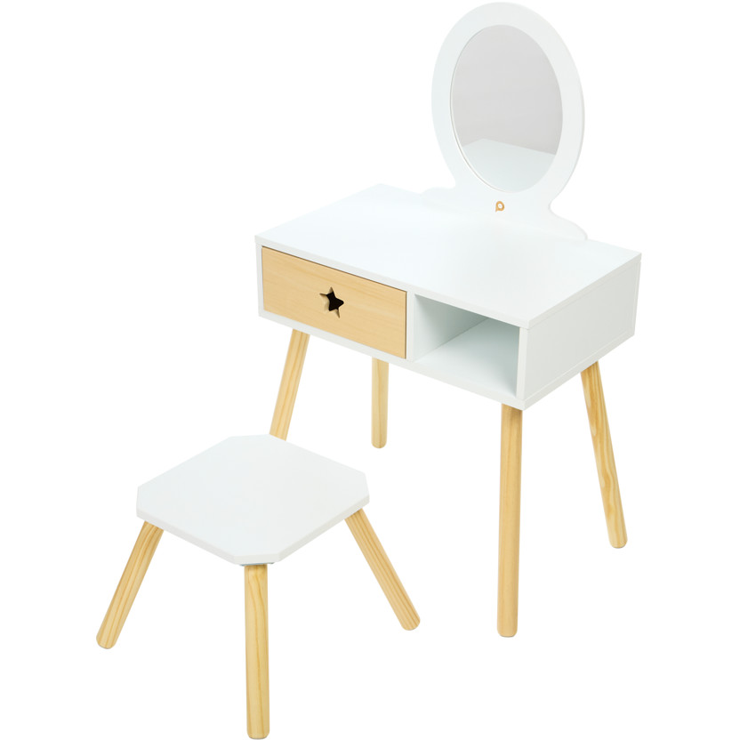 Petite coiffeuse fonctionnelle avec tabouret en bois 