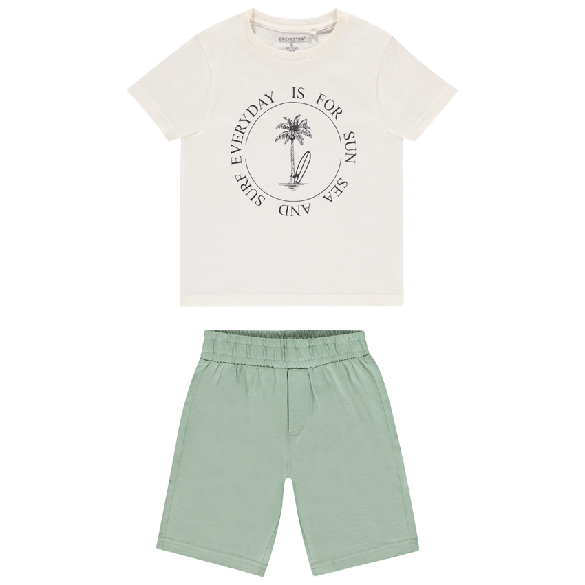 Ensemble t-shirt manches courtes printé + bermuda uni garçon
