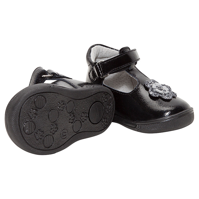 Salomés en cuir vernis avec patch fleur 