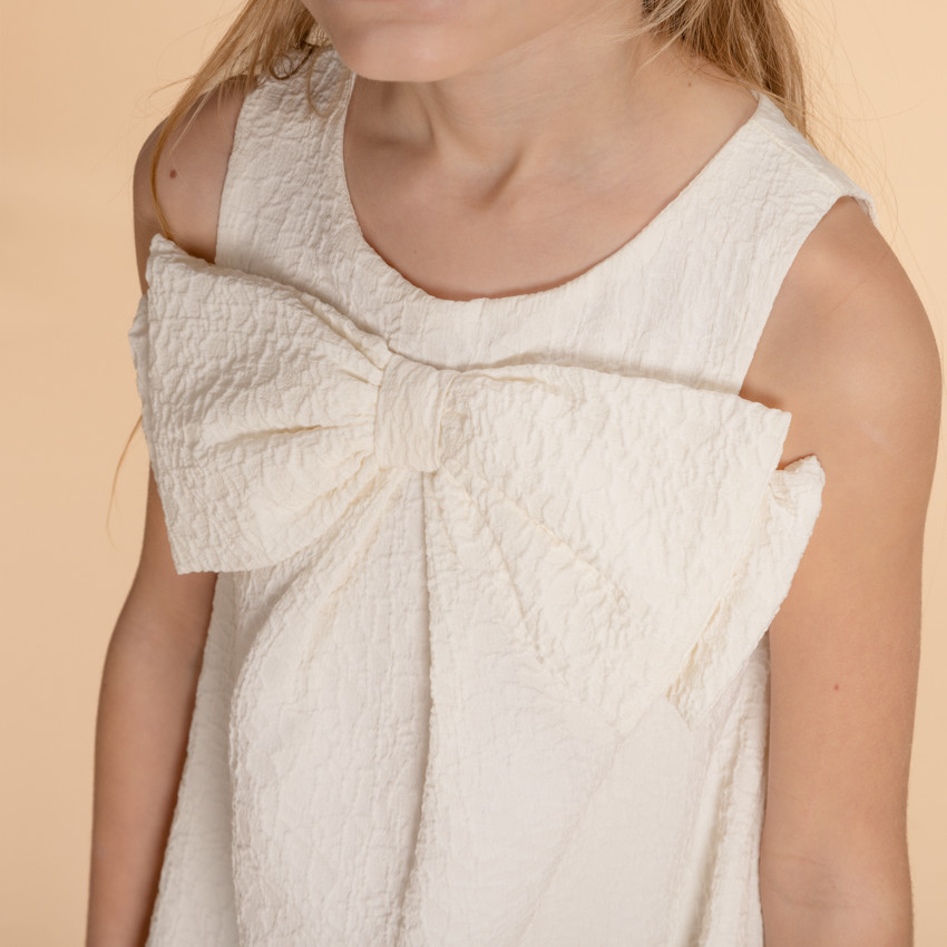 Robe sans manches en jacquard avec gros nœud pour fille  