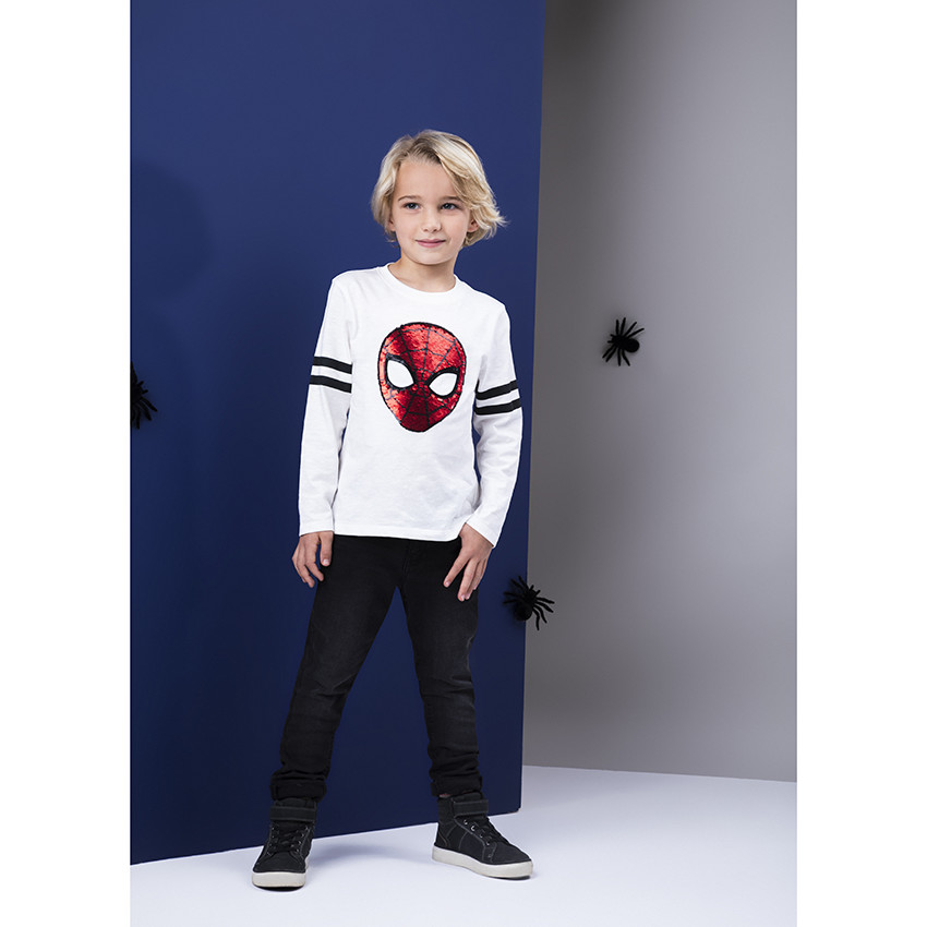 T-shirt manches longues motif Spiderman en sequins pour enfant garçon 