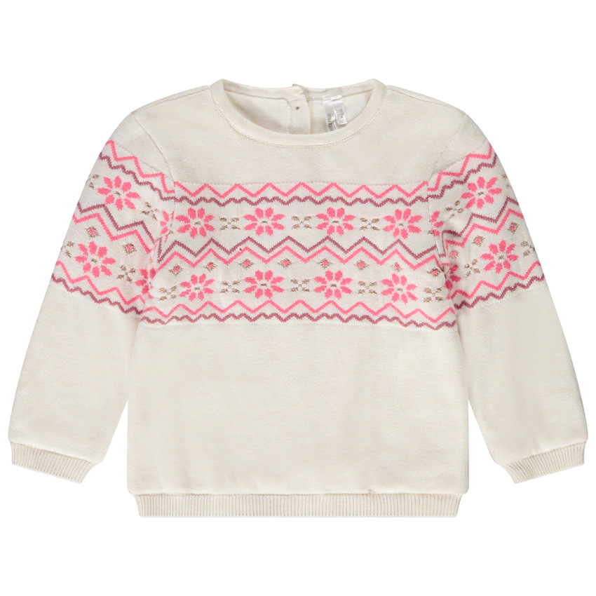 Pull en tricot jacquard avec broderies pour bébé fille 