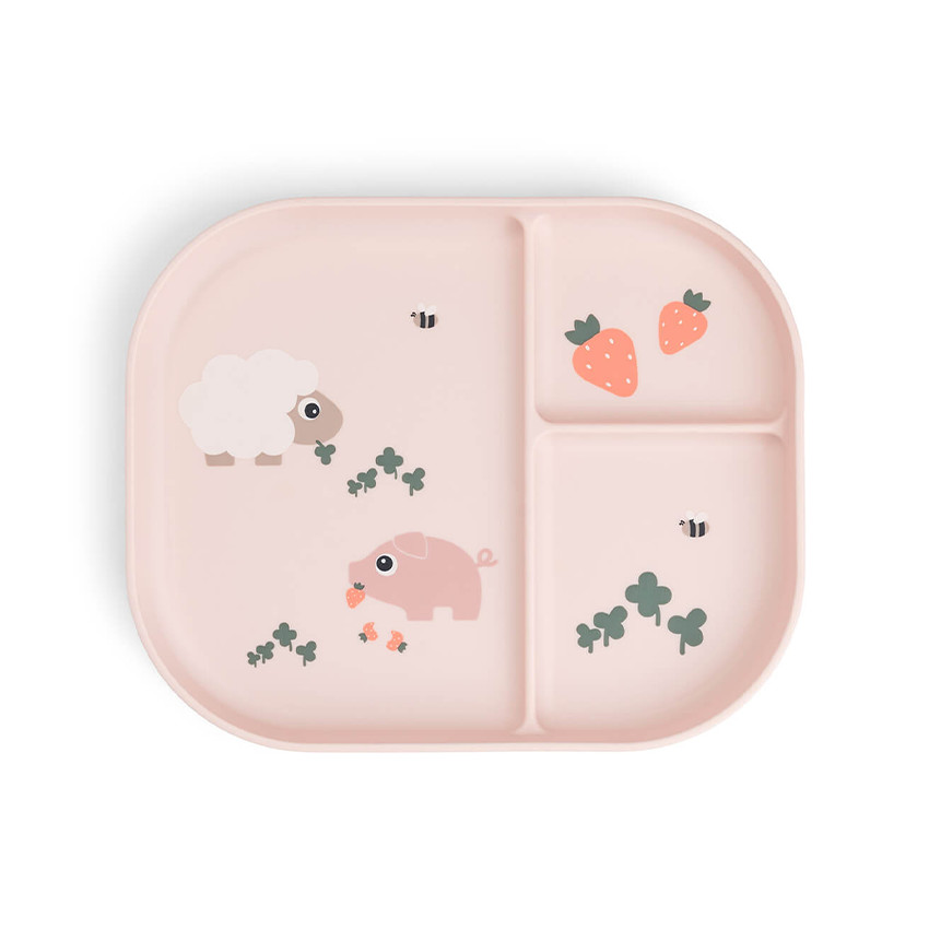 Assiette plateau à compartiments Tiny Farm rose