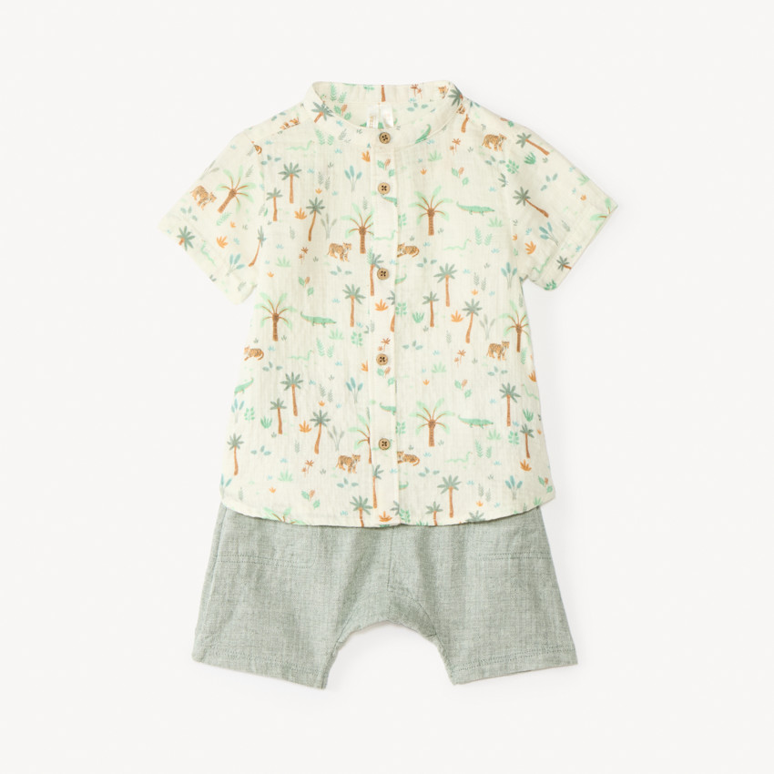 Ensemble court 2 pièces chemise et bermuda imprimé tropical pour bébé garçon