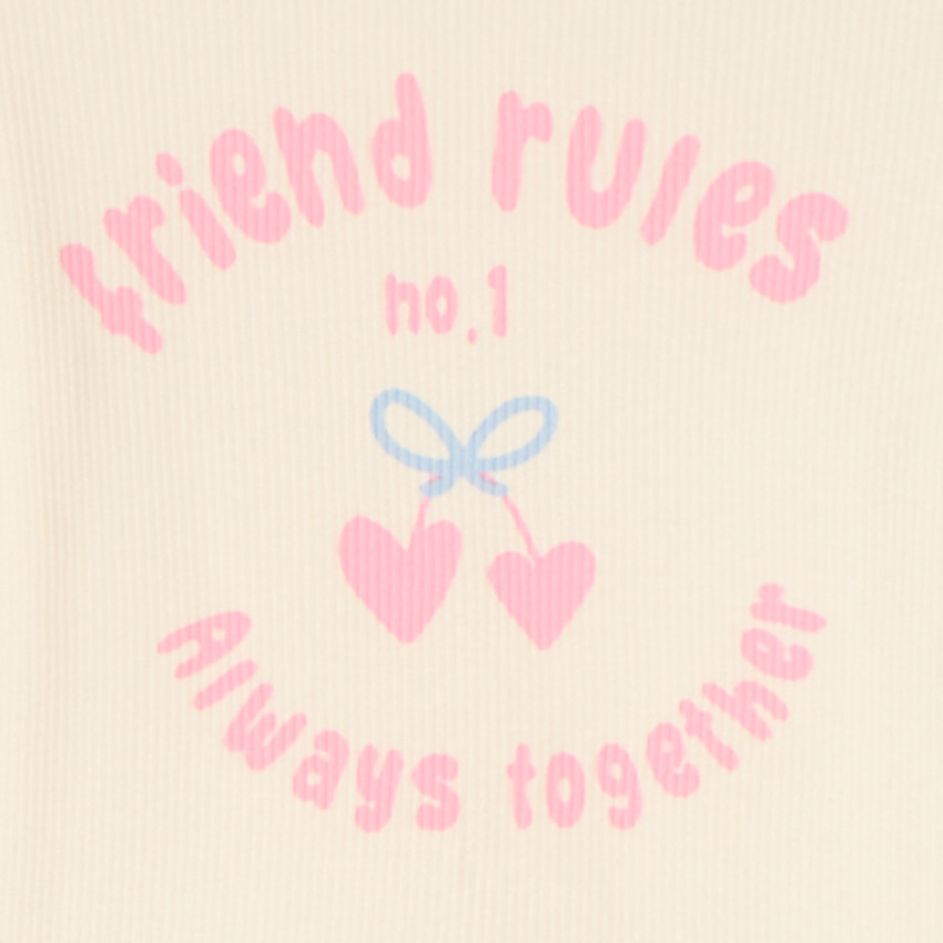 Set pyjama long côtelé motifs cerises/cœurs pour fille 