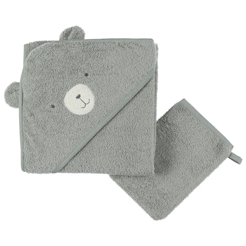 Cape de bain + gant de toilette en éponge Vert 