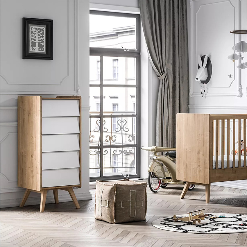 Chiffonnier à 5 tiroirs Vintage blanc/chêne 