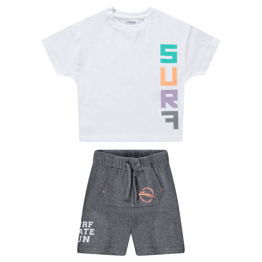 Ensemble avec tee-shirt print "surf" et bermuda à poche kangourou 