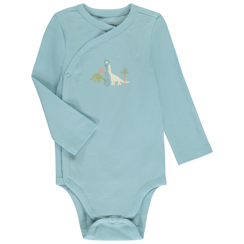 Lot de 5 bodies manches longues motifs dinos pour bébé garçon avec ouvertures différentes selon l'âge 