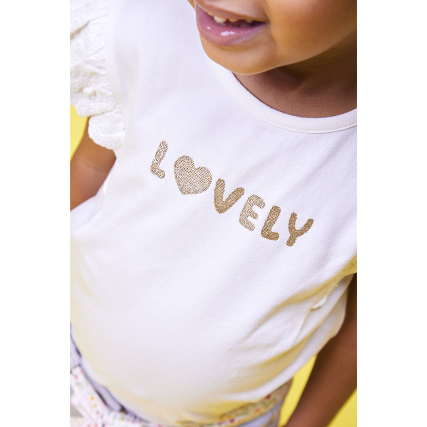 T-shirt manches courtes volantées en jersey avec print glitter pour bébé fille 