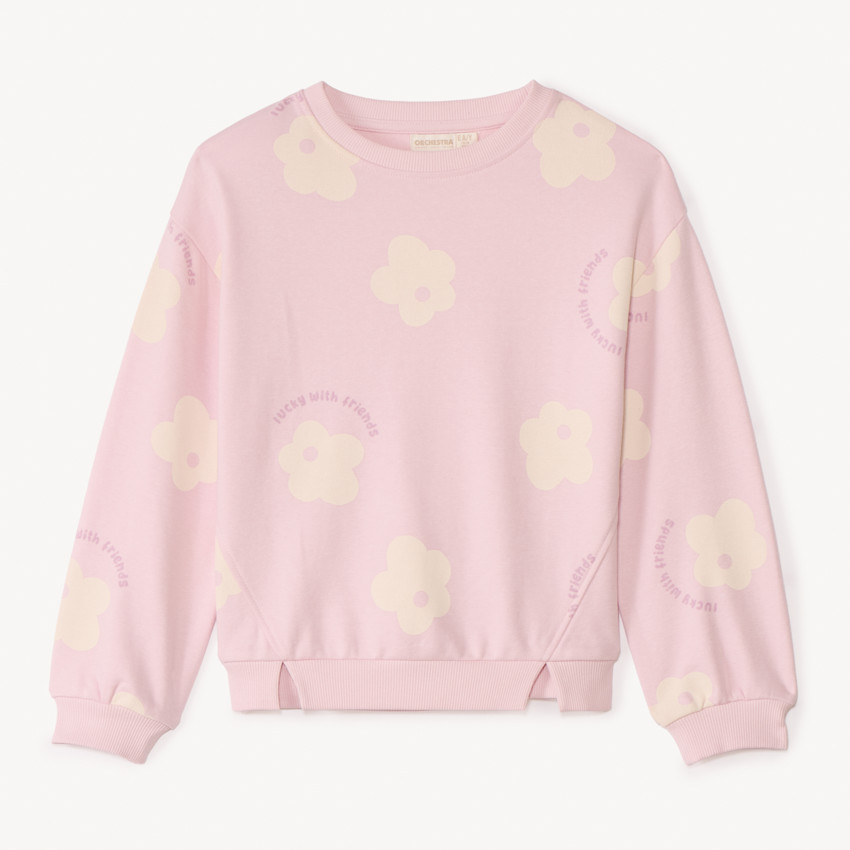 Sweat molleton oversize imprimé fleurs pour fille 