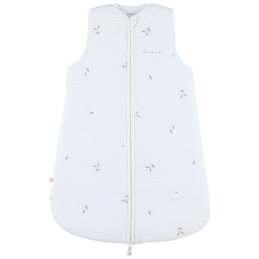 Gigoteuse sans manches 70cm Mousseline bio ouatinée Brodée Blanc